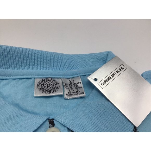 Caribbean Pacific Womens L Blue Graphic Polo Shirt Pocket Vtg 80s NWT Car People - Picture 6 of 12